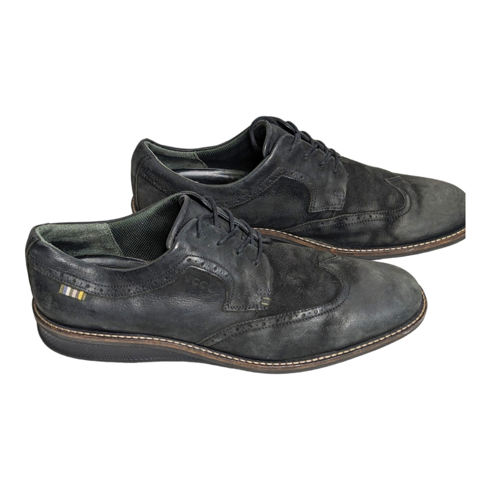 Ecco Size 44 US 10 Men's Black Nubuck Lace Up Wingtip‎ Oxford Loafers Shoes